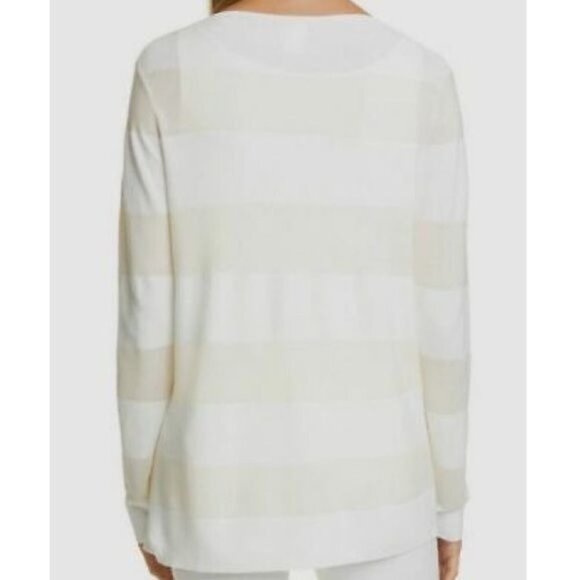 Lafayette 148 Striped Matte Crepe Bateau-Neck Lightweight Relaxed Sweate… - Picture 3 of 9